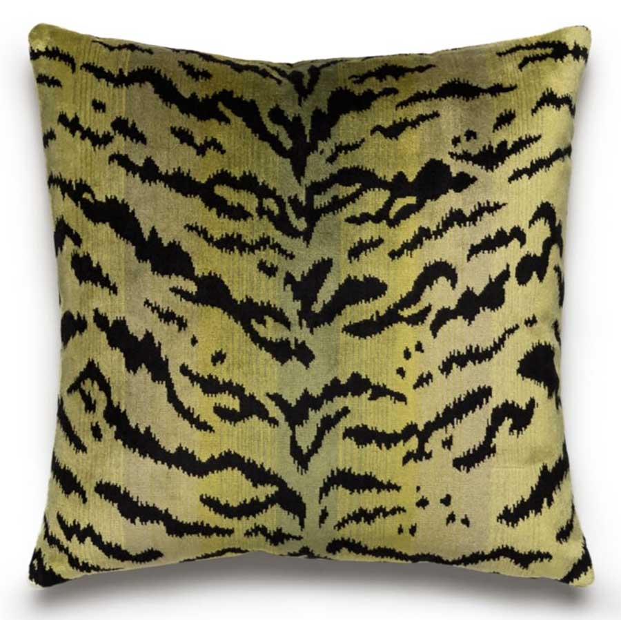 Scalamandre Tigre Silk Velvet Accent Pillow - Greens
