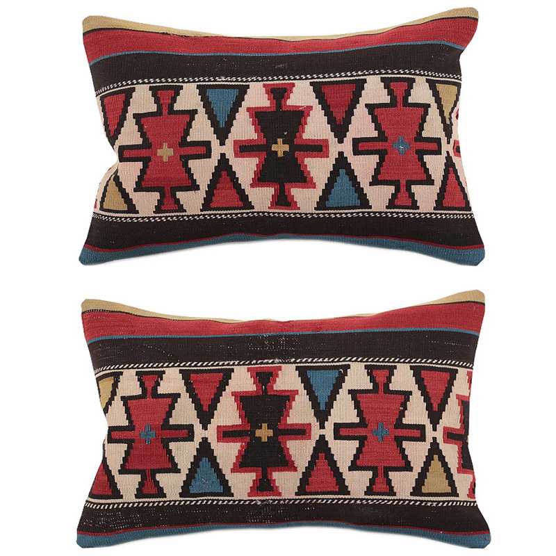 Ikat Kilim Lumbar Pillows - Set Of 2