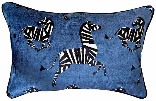 Sapphire Velvet Zebra Accent Lumbar Pillow