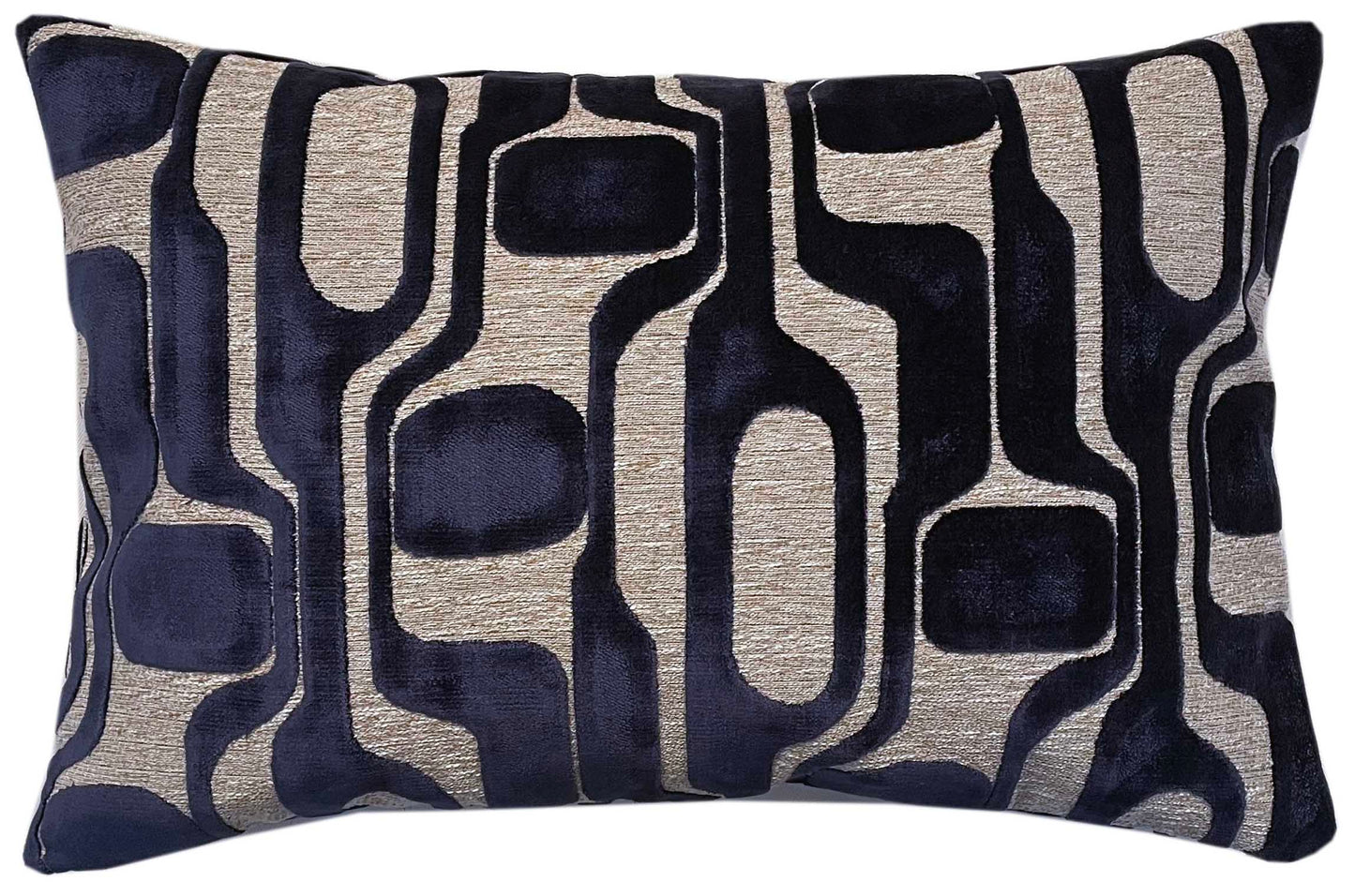 Donghia Cut Velvet Navy Blue Lumbar Pillow