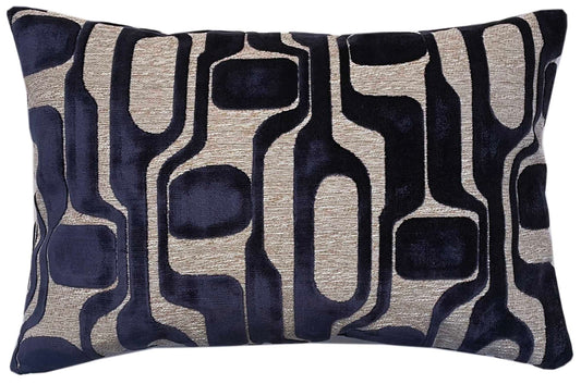 Donghia Cut Velvet Navy Blue Lumbar Pillow