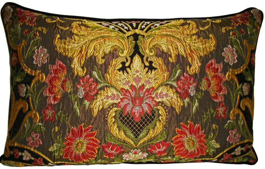 Embroidered Aubusson Lampas Lumbar Pillow