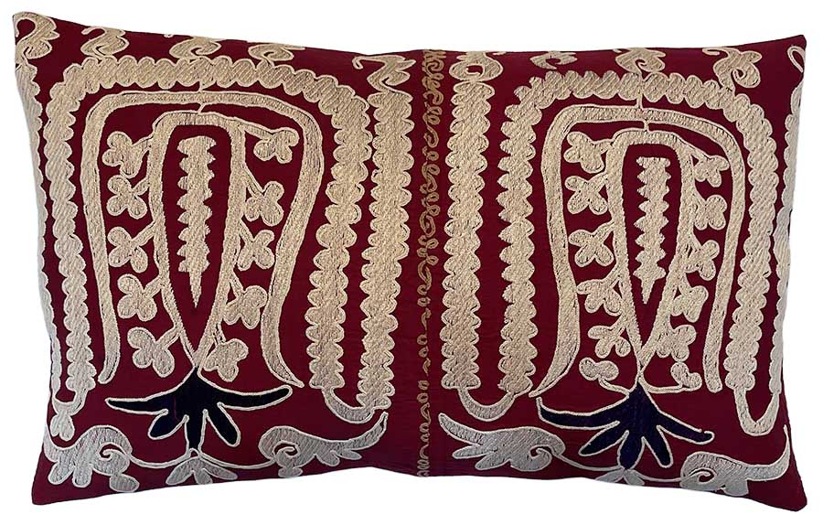 Vintage Hand Embroidered Lumbar Accent Pillow