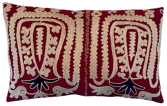 Vintage Hand Embroidered Lumbar Accent Pillow