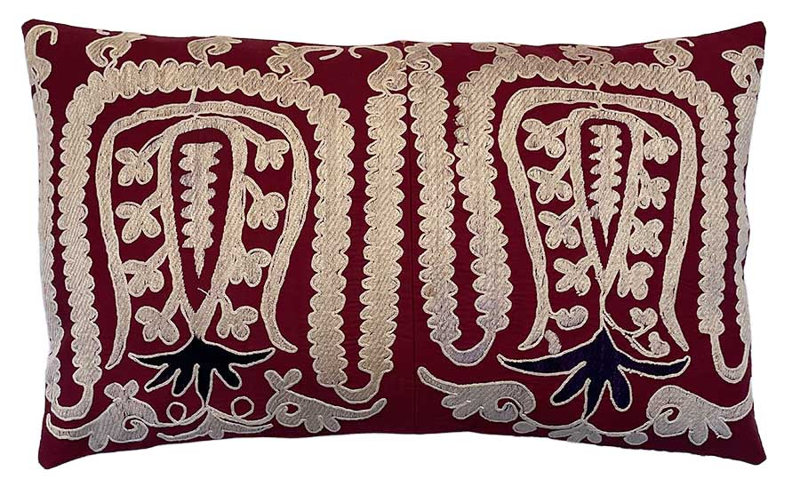 Vintage Hand Embroidered Lumbar Pillow