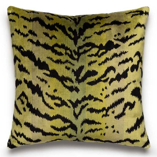 Scalamandre Tigre Silk Velvet Accent Pillow - Greens