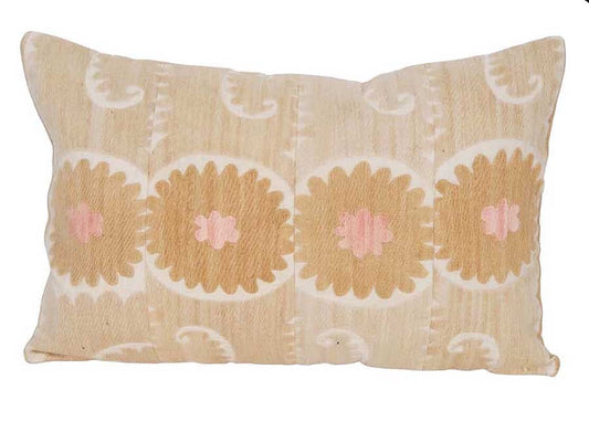 Vintage Embroidered Lumbar Accent Pillow